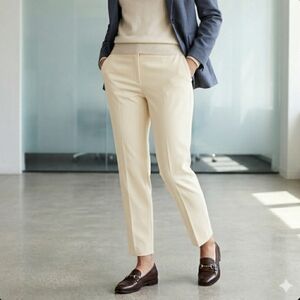 Lafayette 148 NY Virgin Wool Trouser Dress Pants 12 Ivory Irving Ankle Stretch